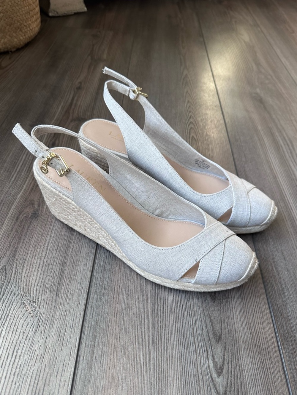 Lauren Ralph Lauren Hadley Espadrille Wedge Sandals Linen Slingback Size 8